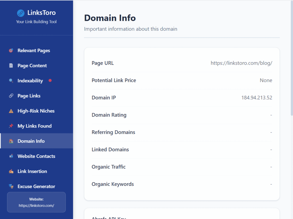 LinksToro Domain Info