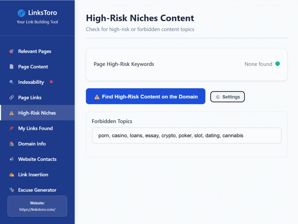 LinksToro High-Risk Niches Content
