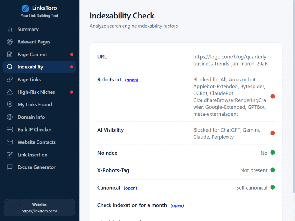 Link Toto Indexability Check