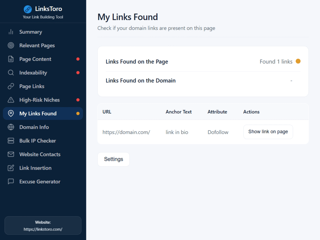 LinksToro My Links Found